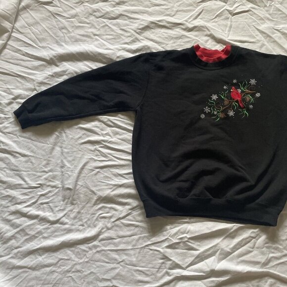 Country Store Womens Black Sweatshirt W/ Embroidered Cardinal & Pinecone Design - Picture 4 of 10